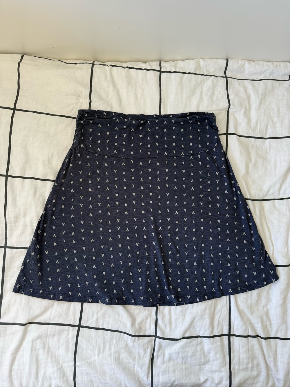 Toad & Co Navy Chaka A-Line Skirt with Subtle Chevron Print